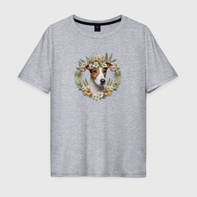 Мужская футболка хлопок Oversize с принтом Весна в душе   фокстерьер гладкошерстный в Кировске, 100% хлопок | свободный крой, круглый ворот, “спинка” длиннее передней части | 