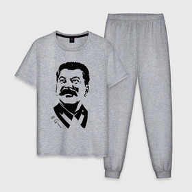 Мужская пижама хлопок с принтом Сталин чб в Курске, 100% хлопок | брюки и футболка прямого кроя, без карманов, на брюках мягкая резинка на поясе и по низу штанин
 | 