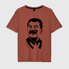 Мужская футболка хлопок Oversize с принтом Сталин чб в Курске, 100% хлопок | свободный крой, круглый ворот, “спинка” длиннее передней части | 