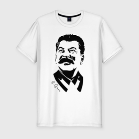 Мужская футболка хлопок Slim с принтом Сталин чб в Кировске, 92% хлопок, 8% лайкра | приталенный силуэт, круглый вырез ворота, длина до линии бедра, короткий рукав | 