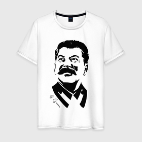 Мужская футболка хлопок с принтом Сталин чб в Курске, 100% хлопок | прямой крой, круглый вырез горловины, длина до линии бедер, слегка спущенное плечо. | 