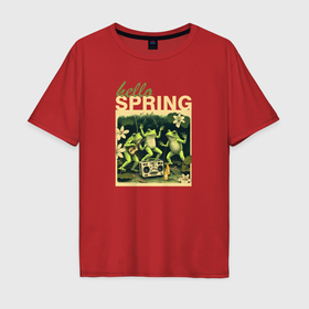 Мужская футболка хлопок Oversize с принтом Hello Spring в Кировске, 100% хлопок | свободный крой, круглый ворот, “спинка” длиннее передней части | Тематика изображения на принте: 
