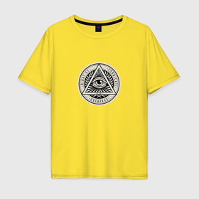 Мужская футболка хлопок Oversize с принтом Масонский символ всевидящее око в Кировске, 100% хлопок | свободный крой, круглый ворот, “спинка” длиннее передней части | 