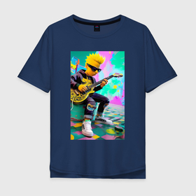 Мужская футболка хлопок Oversize с принтом Барт Симпсон играет на гитаре в Белгороде, 100% хлопок | свободный крой, круглый ворот, “спинка” длиннее передней части | 
