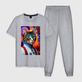 Мужская пижама хлопок с принтом Кот в комбинезоне   нейросеть , 100% хлопок | брюки и футболка прямого кроя, без карманов, на брюках мягкая резинка на поясе и по низу штанин
 | 