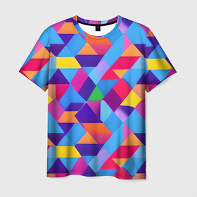 Мужская футболка 3D с принтом Геометрическая абстракция красок в Кировске, 100% полиэфир | прямой крой, круглый вырез горловины, длина до линии бедер | 