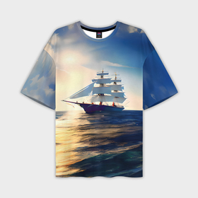 Мужская футболка oversize 3D с принтом Парусный корабль бриг в Петрозаводске,  |  | 