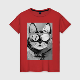 Женская футболка хлопок с принтом кот в солнечных очках в Петрозаводске, 100% хлопок | прямой крой, круглый вырез горловины, длина до линии бедер, слегка спущенное плечо | 
