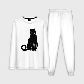 Мужская пижама с лонгсливом хлопок с принтом Чёрный статный кот в Екатеринбурге,  |  | 