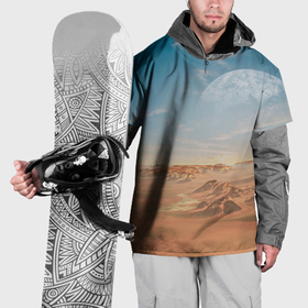 Накидка на куртку 3D с принтом Пустынная планета и спутник в Кировске, 100% полиэстер |  | Тематика изображения на принте: 
