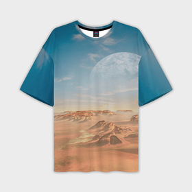 Мужская футболка oversize 3D с принтом Пустынная планета и спутник в Кировске,  |  | 