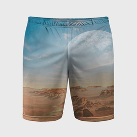 Мужские шорты спортивные с принтом Пустынная планета и спутник в Кировске,  |  | Тематика изображения на принте: 