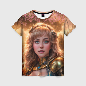 Женская футболка 3D с принтом Девушка Этта в доспехах в Кировске, 100% полиэфир ( синтетическое хлопкоподобное полотно) | прямой крой, круглый вырез горловины, длина до линии бедер | 
