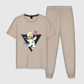 Мужская пижама хлопок с принтом Гомер в космосе в Курске, 100% хлопок | брюки и футболка прямого кроя, без карманов, на брюках мягкая резинка на поясе и по низу штанин
 | Тематика изображения на принте: 