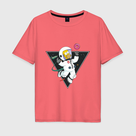 Мужская футболка хлопок Oversize с принтом Гомер в космосе в Курске, 100% хлопок | свободный крой, круглый ворот, “спинка” длиннее передней части | Тематика изображения на принте: 