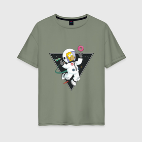 Женская футболка хлопок Oversize с принтом Гомер в космосе в Тюмени, 100% хлопок | свободный крой, круглый ворот, спущенный рукав, длина до линии бедер
 | 