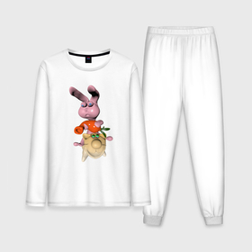 Мужская пижама с лонгсливом хлопок с принтом Кролик с морковкой на котике в Белгороде,  |  | Тематика изображения на принте: 