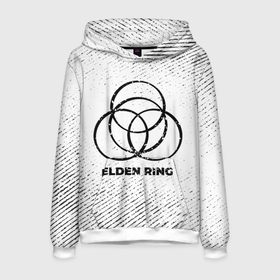 Мужская толстовка 3D с принтом Elden Ring с потертостями на светлом фоне в городе Новоалтайск, 100% полиэстер | двухслойный капюшон со шнурком для регулировки, мягкие манжеты на рукавах и по низу толстовки, спереди карман-кенгуру с мягким внутренним слоем. | 