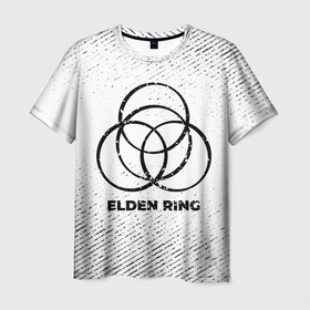 Мужская футболка 3D с принтом Elden Ring с потертостями на светлом фоне в Кировске, 100% полиэфир | прямой крой, круглый вырез горловины, длина до линии бедер | 