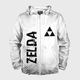Мужская ветровка 3D с принтом Zelda glitch на светлом фоне: надпись, символ в Белгороде, 100% полиэстер | подол и капюшон оформлены резинкой с фиксаторами, два кармана без застежек по бокам, один потайной карман на груди | 