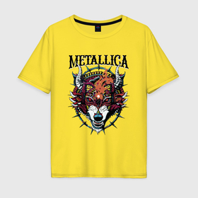 Мужская футболка хлопок Oversize с принтом Metallica   wolfs muzzle   thrash metal в Тюмени, 100% хлопок | свободный крой, круглый ворот, “спинка” длиннее передней части | 