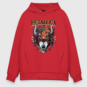 Мужское худи Oversize хлопок с принтом Metallica   wolfs muzzle   thrash metal в Екатеринбурге, френч-терри — 70% хлопок, 30% полиэстер. Мягкий теплый начес внутри —100% хлопок | боковые карманы, эластичные манжеты и нижняя кромка, капюшон на магнитной кнопке | 