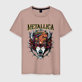 Мужская футболка хлопок с принтом Metallica   wolfs muzzle   thrash metal в Екатеринбурге, 100% хлопок | прямой крой, круглый вырез горловины, длина до линии бедер, слегка спущенное плечо. | 
