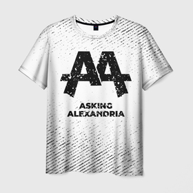 Мужская футболка 3D с принтом Asking Alexandria с потертостями на светлом фоне , 100% полиэфир | прямой крой, круглый вырез горловины, длина до линии бедер | Тематика изображения на принте: 