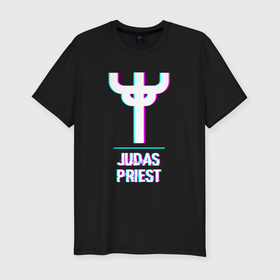 Мужская футболка хлопок Slim с принтом Judas Priest glitch rock в Белгороде, 92% хлопок, 8% лайкра | приталенный силуэт, круглый вырез ворота, длина до линии бедра, короткий рукав | Тематика изображения на принте: 