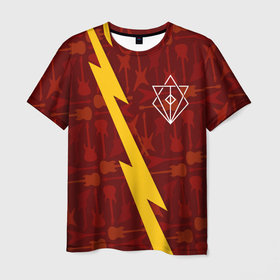 Мужская футболка 3D с принтом In Flames гитары и молния , 100% полиэфир | прямой крой, круглый вырез горловины, длина до линии бедер | 