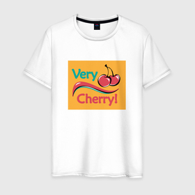 Мужская футболка хлопок с принтом Very Cherry в Новосибирске, 100% хлопок | прямой крой, круглый вырез горловины, длина до линии бедер, слегка спущенное плечо. | 