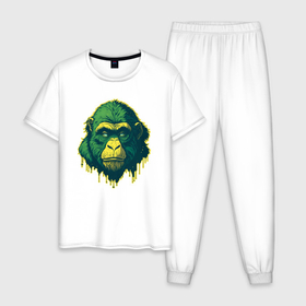 Мужская пижама хлопок с принтом Обезьяна голова гориллы в Новосибирске, 100% хлопок | брюки и футболка прямого кроя, без карманов, на брюках мягкая резинка на поясе и по низу штанин
 | 
