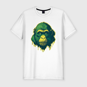 Мужская футболка хлопок Slim с принтом Обезьяна голова гориллы в Кировске, 92% хлопок, 8% лайкра | приталенный силуэт, круглый вырез ворота, длина до линии бедра, короткий рукав | 
