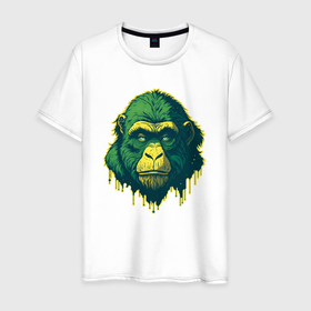 Мужская футболка хлопок с принтом Обезьяна голова гориллы в Екатеринбурге, 100% хлопок | прямой крой, круглый вырез горловины, длина до линии бедер, слегка спущенное плечо. | 