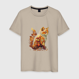 Мужская футболка хлопок с принтом Осенний котик в Белгороде, 100% хлопок | прямой крой, круглый вырез горловины, длина до линии бедер, слегка спущенное плечо. | 