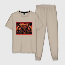 Мужская пижама хлопок с принтом Metallica   thrash metal   skull в Курске, 100% хлопок | брюки и футболка прямого кроя, без карманов, на брюках мягкая резинка на поясе и по низу штанин
 | 