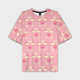 Мужская футболка oversize 3D с принтом Любовный паттерн с фламинго в Санкт-Петербурге,  |  | 