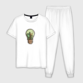 Мужская пижама хлопок с принтом Зелёная энергия в Санкт-Петербурге, 100% хлопок | брюки и футболка прямого кроя, без карманов, на брюках мягкая резинка на поясе и по низу штанин
 | Тематика изображения на принте: 
