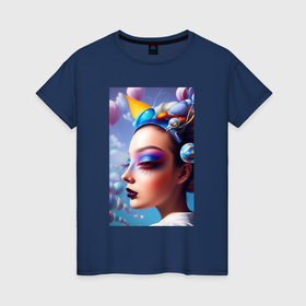 Женская футболка хлопок с принтом Sweet dream   neural network в Екатеринбурге, 100% хлопок | прямой крой, круглый вырез горловины, длина до линии бедер, слегка спущенное плечо | Тематика изображения на принте: 