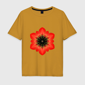 Мужская футболка хлопок Oversize с принтом Цветок красный орнамент в Екатеринбурге, 100% хлопок | свободный крой, круглый ворот, “спинка” длиннее передней части | 