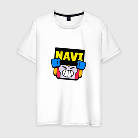 Мужская футболка хлопок с принтом Значок болельщика Navi Brawl Stars в Белгороде, 100% хлопок | прямой крой, круглый вырез горловины, длина до линии бедер, слегка спущенное плечо. | 