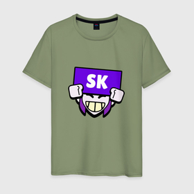 Мужская футболка хлопок с принтом Значок болельщика SK Brawl Stars в Курске, 100% хлопок | прямой крой, круглый вырез горловины, длина до линии бедер, слегка спущенное плечо. | 