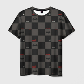 Мужская футболка 3D с принтом Flash and Batman pattern squares в Курске, 100% полиэфир | прямой крой, круглый вырез горловины, длина до линии бедер | 