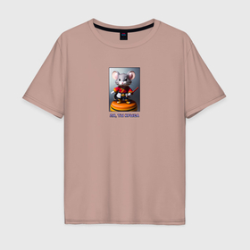 Мужская футболка хлопок Oversize с принтом Воинственный крысенок в Кировске, 100% хлопок | свободный крой, круглый ворот, “спинка” длиннее передней части | 
