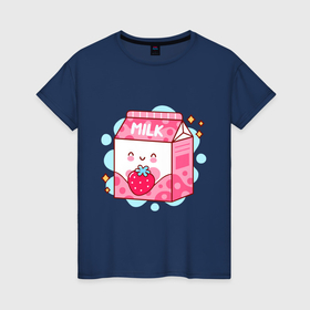 Женская футболка хлопок с принтом Strawberry milk в Курске, 100% хлопок | прямой крой, круглый вырез горловины, длина до линии бедер, слегка спущенное плечо | 