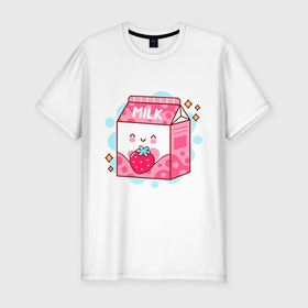 Мужская футболка хлопок Slim с принтом Strawberry milk в Белгороде, 92% хлопок, 8% лайкра | приталенный силуэт, круглый вырез ворота, длина до линии бедра, короткий рукав | Тематика изображения на принте: 