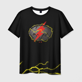 Мужская футболка 3D с принтом Flash and Batman logo в Новосибирске, 100% полиэфир | прямой крой, круглый вырез горловины, длина до линии бедер | Тематика изображения на принте: 