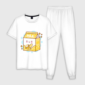 Мужская пижама хлопок с принтом Banana milk в Курске, 100% хлопок | брюки и футболка прямого кроя, без карманов, на брюках мягкая резинка на поясе и по низу штанин
 | 