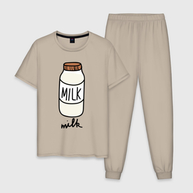 Мужская пижама хлопок с принтом Drawing milk в Белгороде, 100% хлопок | брюки и футболка прямого кроя, без карманов, на брюках мягкая резинка на поясе и по низу штанин
 | 