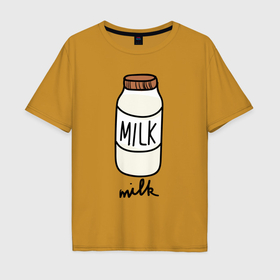 Мужская футболка хлопок Oversize с принтом Drawing milk в Белгороде, 100% хлопок | свободный крой, круглый ворот, “спинка” длиннее передней части | 